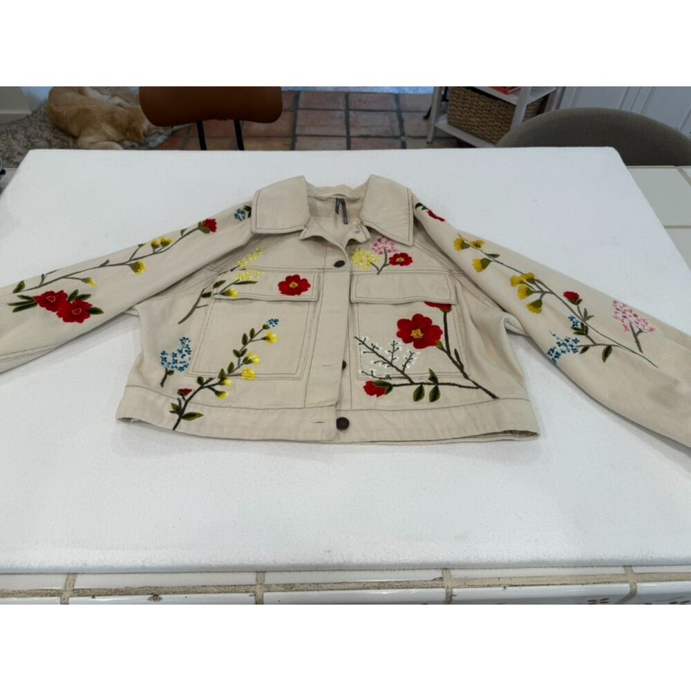 Anthropologie Embroidered Floral Denim Jacket – XS/S